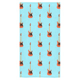 electric guitar pattern light blue background Bath Towel