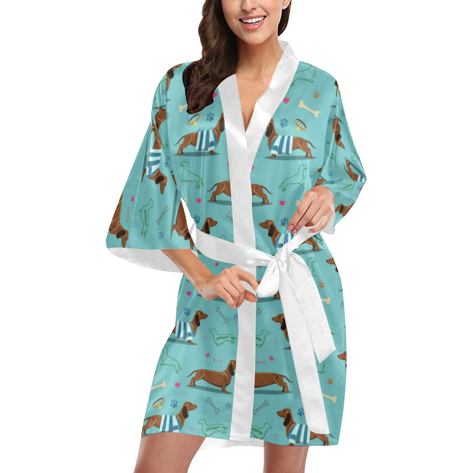 Dachshund decorative background Women's Short Kimono Robe