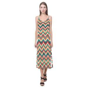 zigzag  chevron colorful pattern V-Neck Open Fork Long Dress