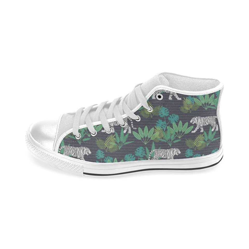 white bengal tigers tropical plant Men's High Top Canvas Shoes White