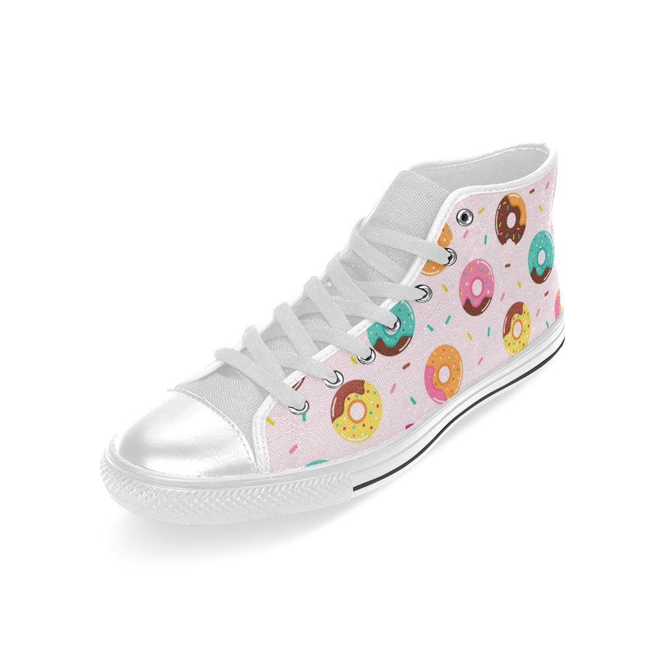 Donut pattern glaze pink background Men's High Top Canvas Shoes White