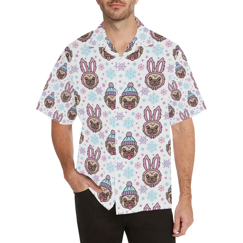 Cute pug hat rabbit costume pattern Men's All Over Print Hawaiian Shirt