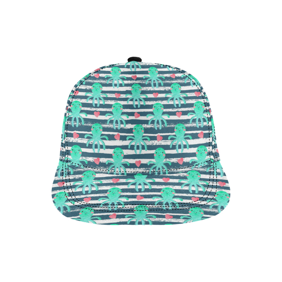 Cute octopuses heart striped background All Over Print Snapback Cap