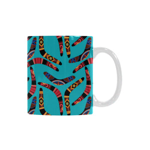Boomerang Australian aboriginal ornament blue back Classical White Mug (Fulfilled In US)