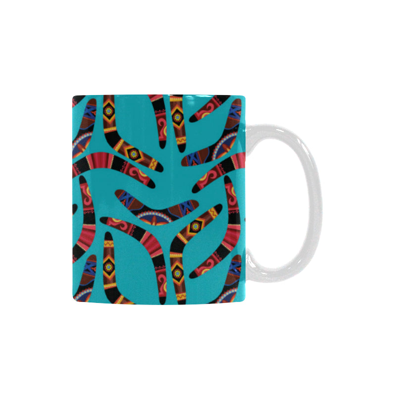 Boomerang Australian aboriginal ornament blue back Classical White Mug (Fulfilled In US)