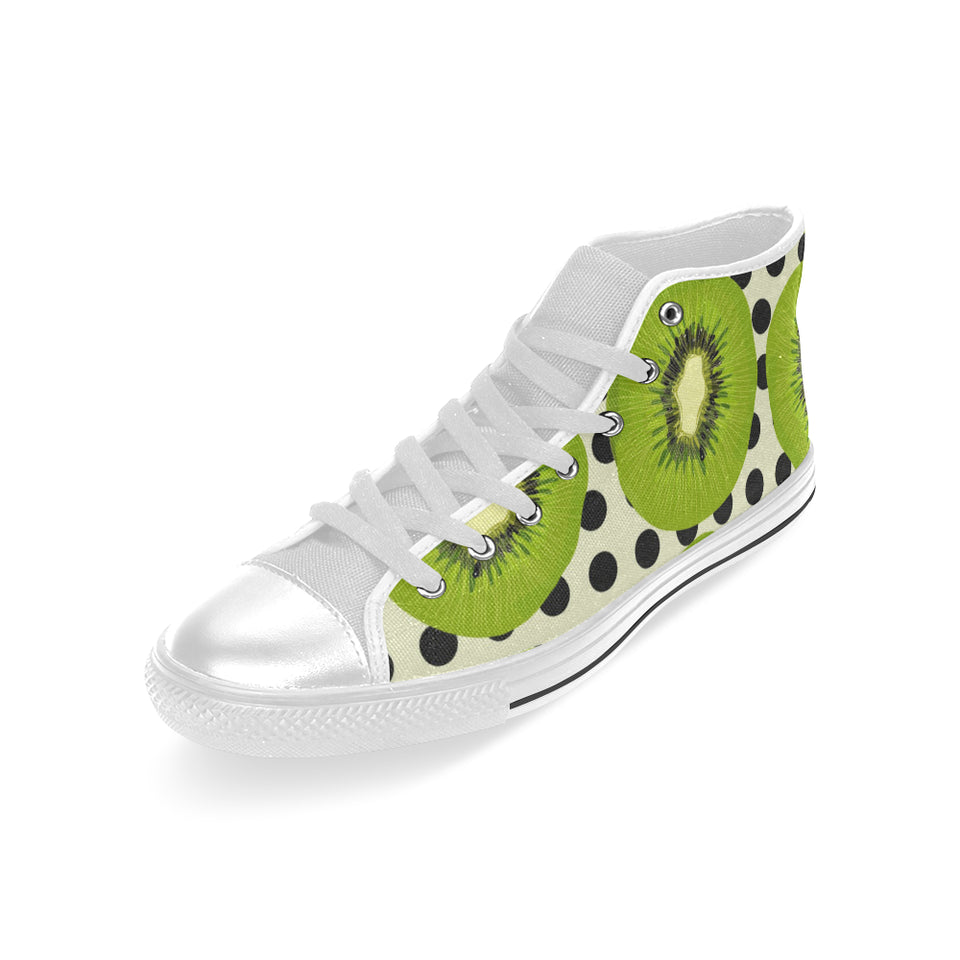 kiwi black dot background Men's High Top Canvas Shoes White