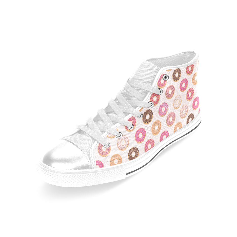 Colorful donut pattern Women's High Top Canvas Shoes White