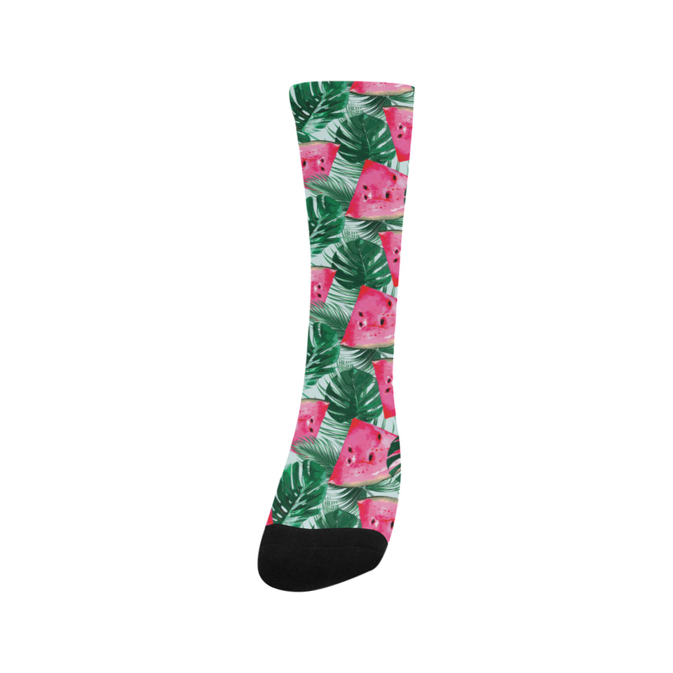 Watermelons tropical palm leaves pattern Crew Socks