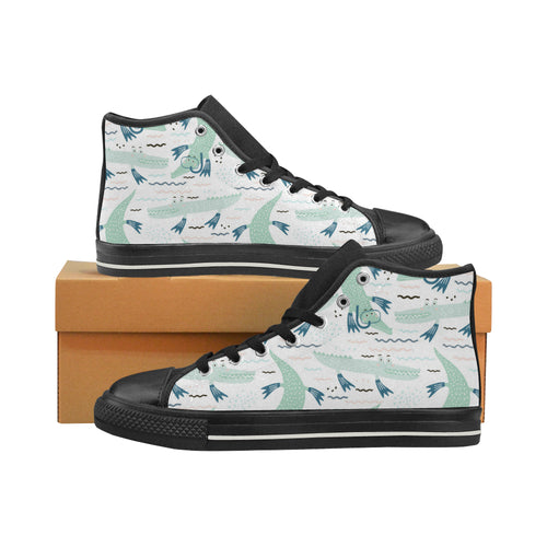Crocodile diver pattern Women's High Top Canvas Shoes Black