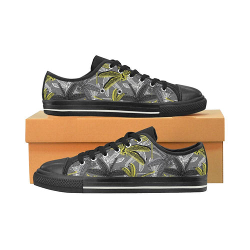 Hand drawn dragonfly pattern Kids' Boys' Girls' Low Top Canvas Shoes Black