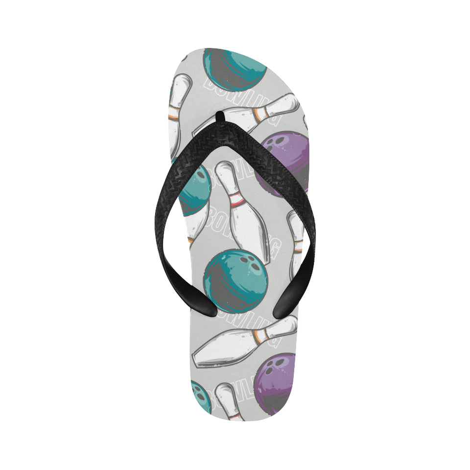 Bowling ball and pin gray background Unisex Flip Flops