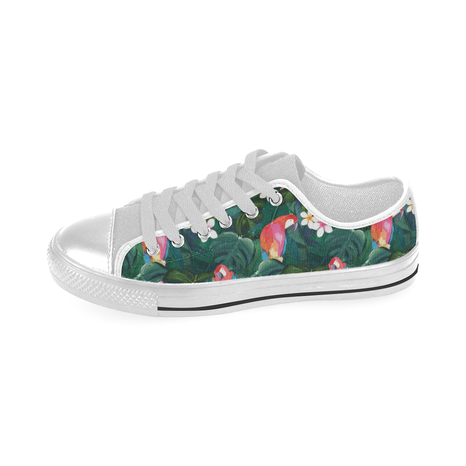 Parrot Palm tree leaves flower hibiscus pattern Men's Low Top Shoes White