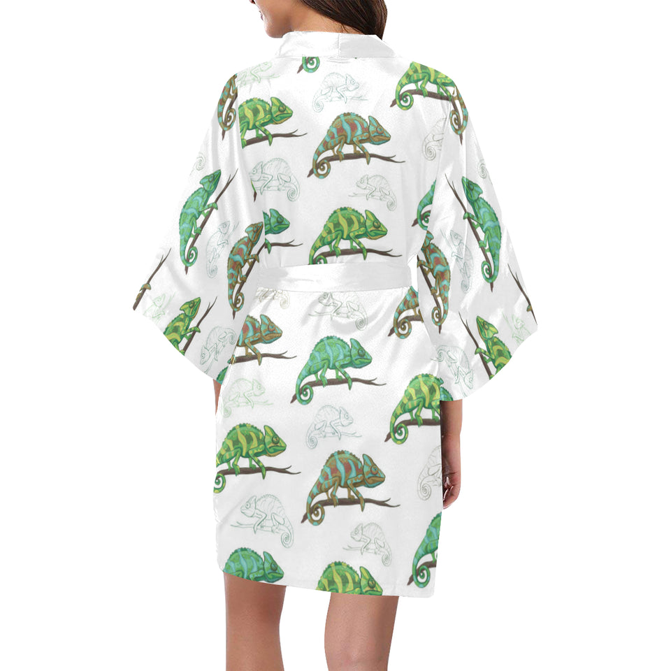 Chameleon lizard pattern Women's Short Kimono Robe