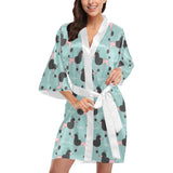 poodle dog green background Women's Short Kimono Robe