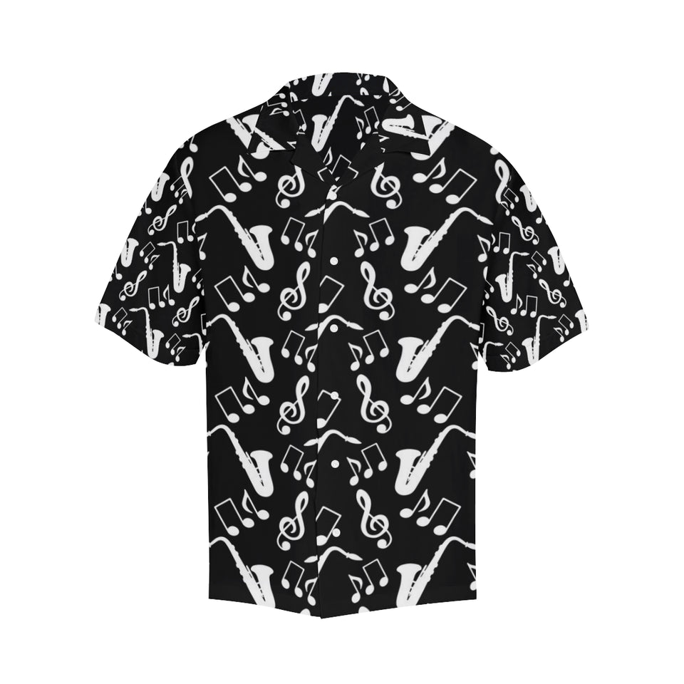 Saxophone music notes treble clef black white them Men's All Over Print Hawaiian Shirt