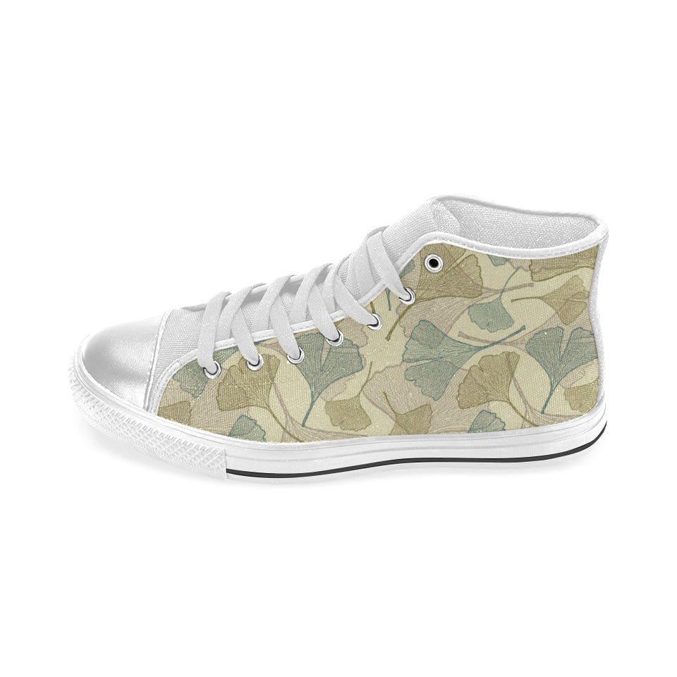 Ginkgo leaves design pattern Women's High Top Canvas Shoes White