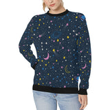 space pattern with planets, comets, constellations Women's Crew Neck Sweatshirt