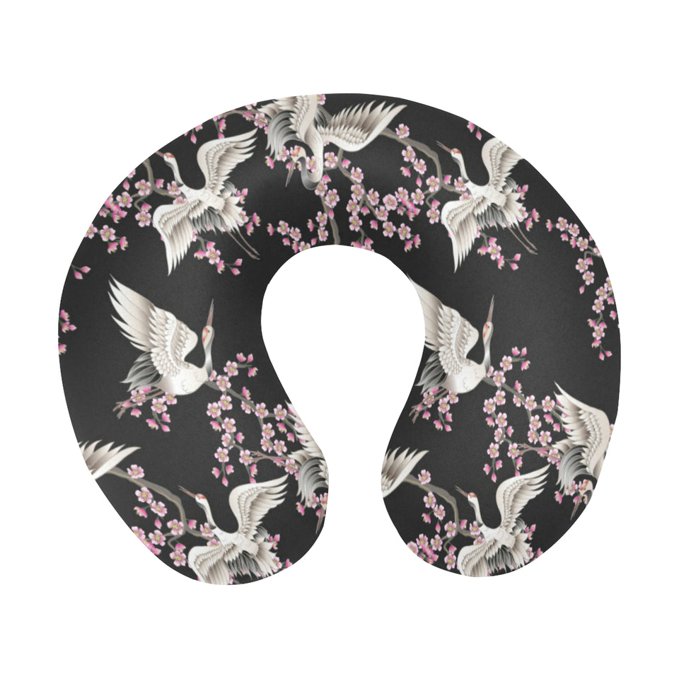 Japanese crane pink sakura pattern U-Shaped Travel Neck Pillow