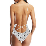 Crows floral wreath rabbit pattern Women's One-Piece Swimsuit