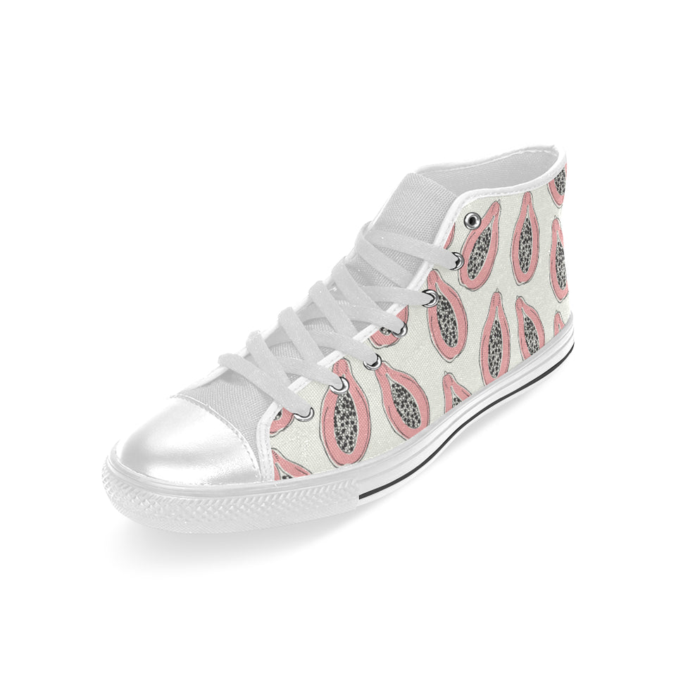 papaya pattern Men's High Top Canvas Shoes White