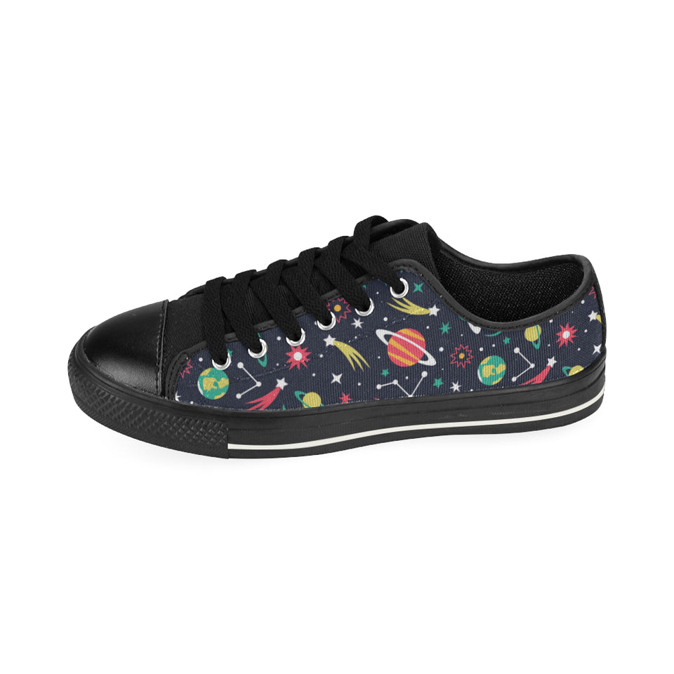 colorful space pattern planet star Men's Low Top Canvas Shoes Black