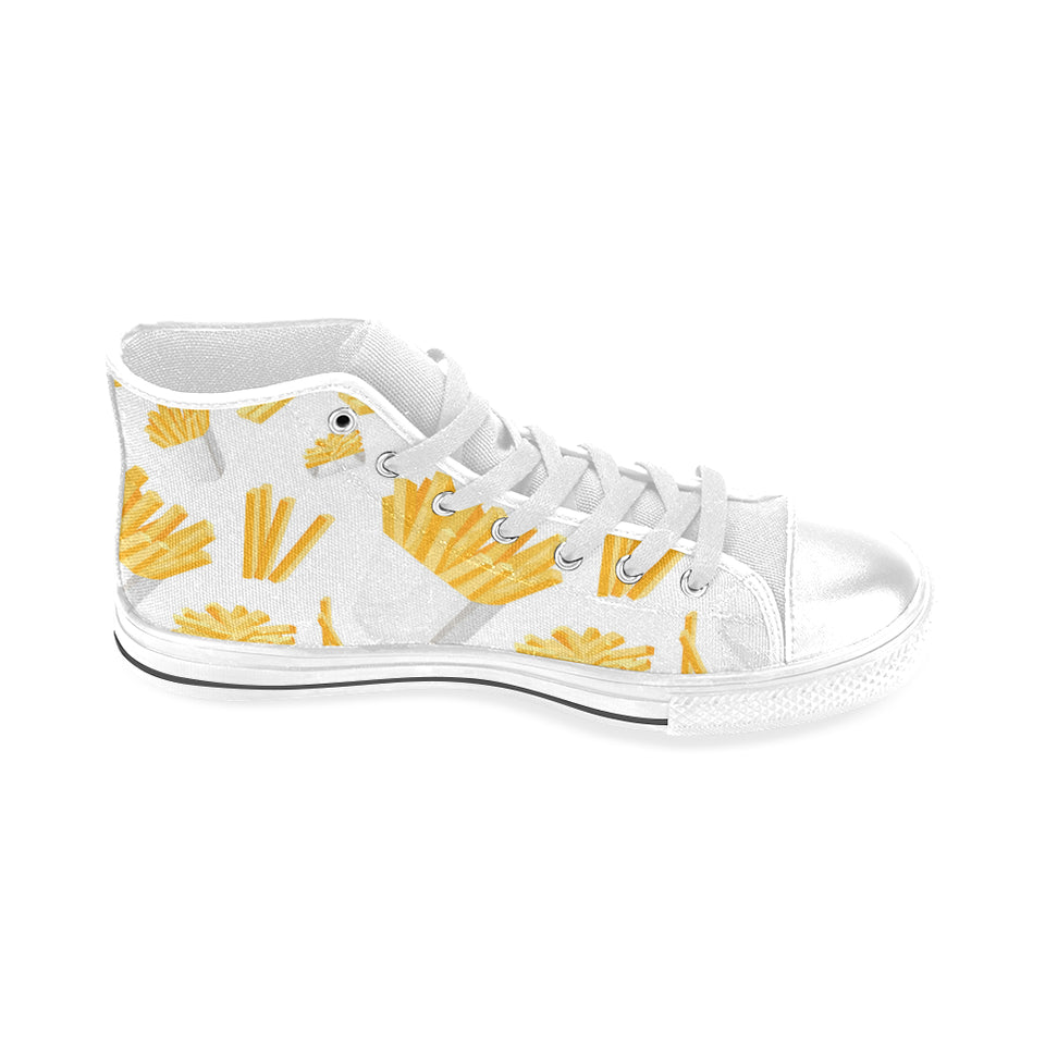 French fries white paper box pattern Men's High Top Canvas Shoes White