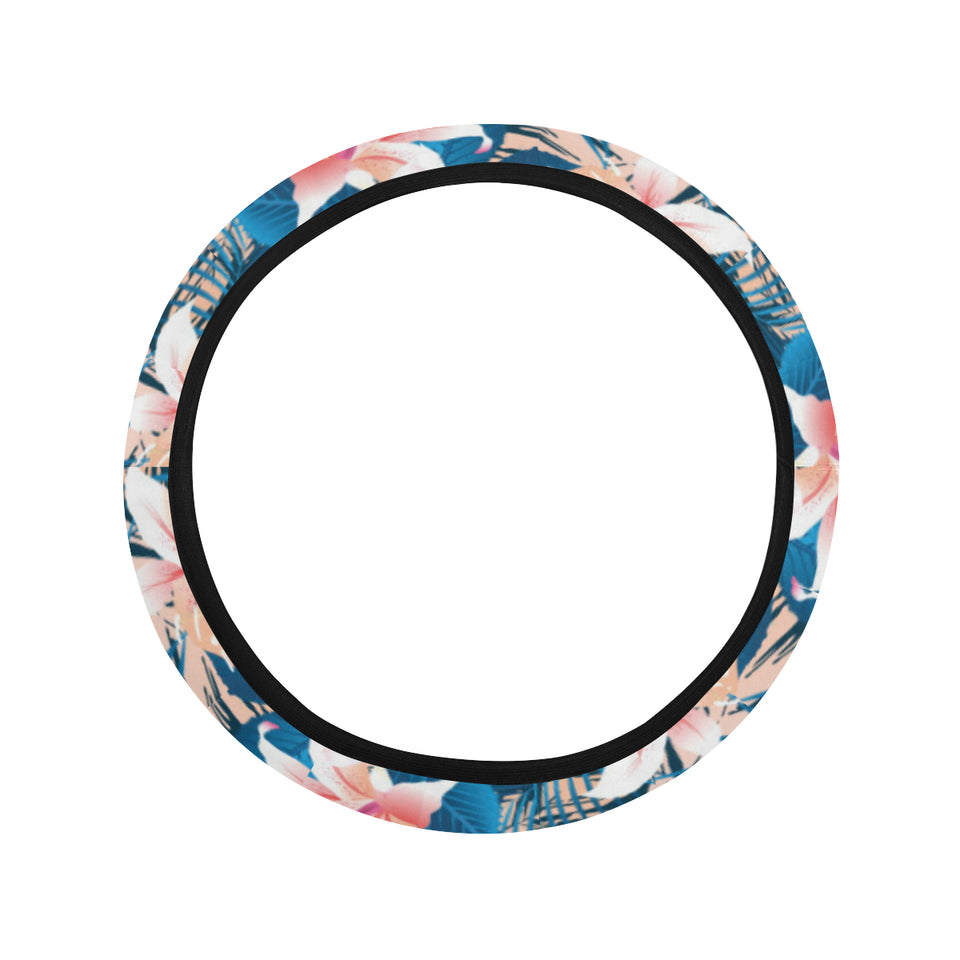 Hibiscus Pattern Print Design 02 Car Steering Wheel Cover