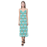 Rainbow pattern green background V-Neck Open Fork Long Dress