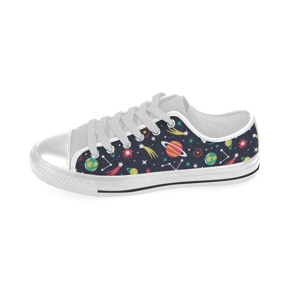 colorful space pattern planet star Men's Low Top Shoes White