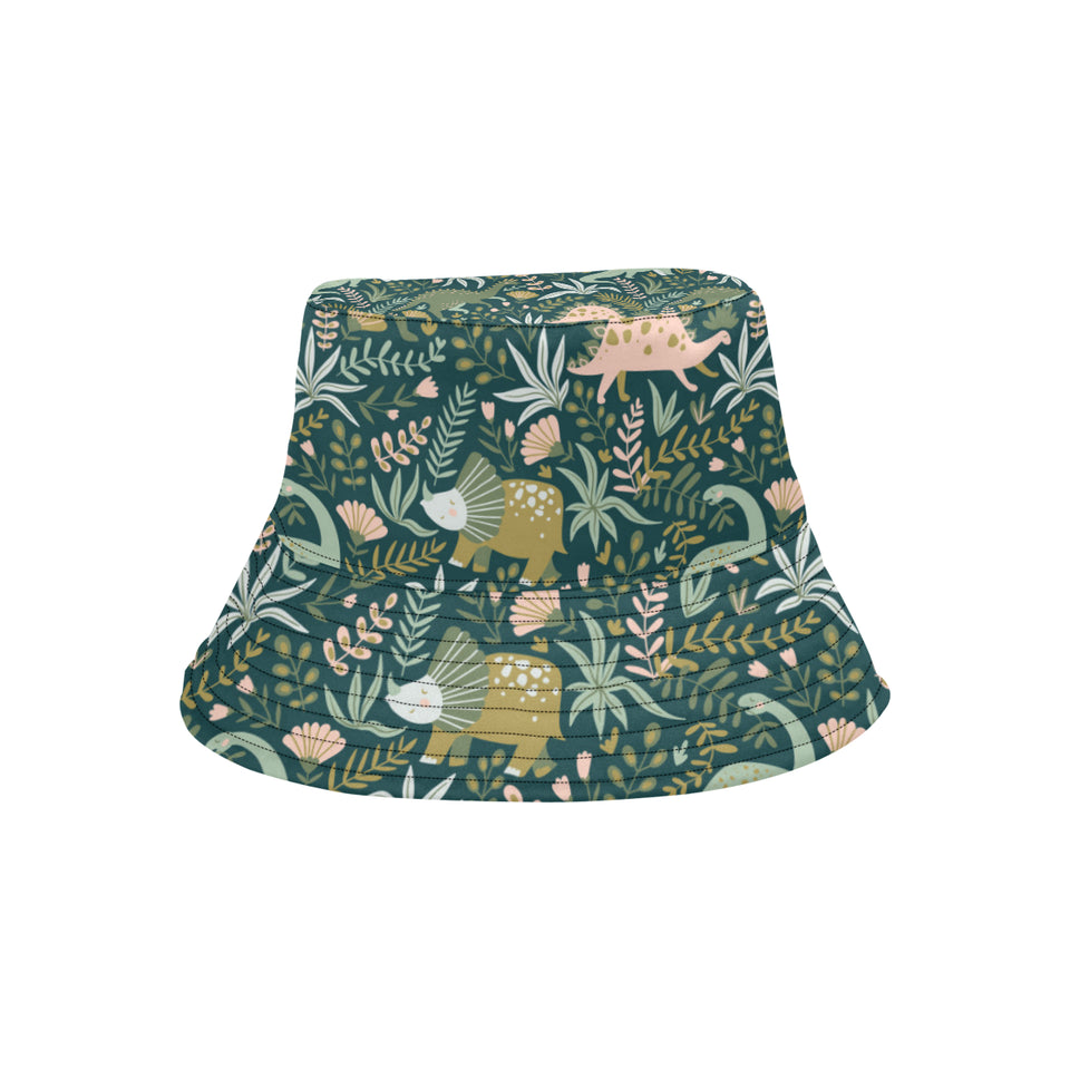 dinosaurs tropical leaves flower pattern Unisex Bucket Hat