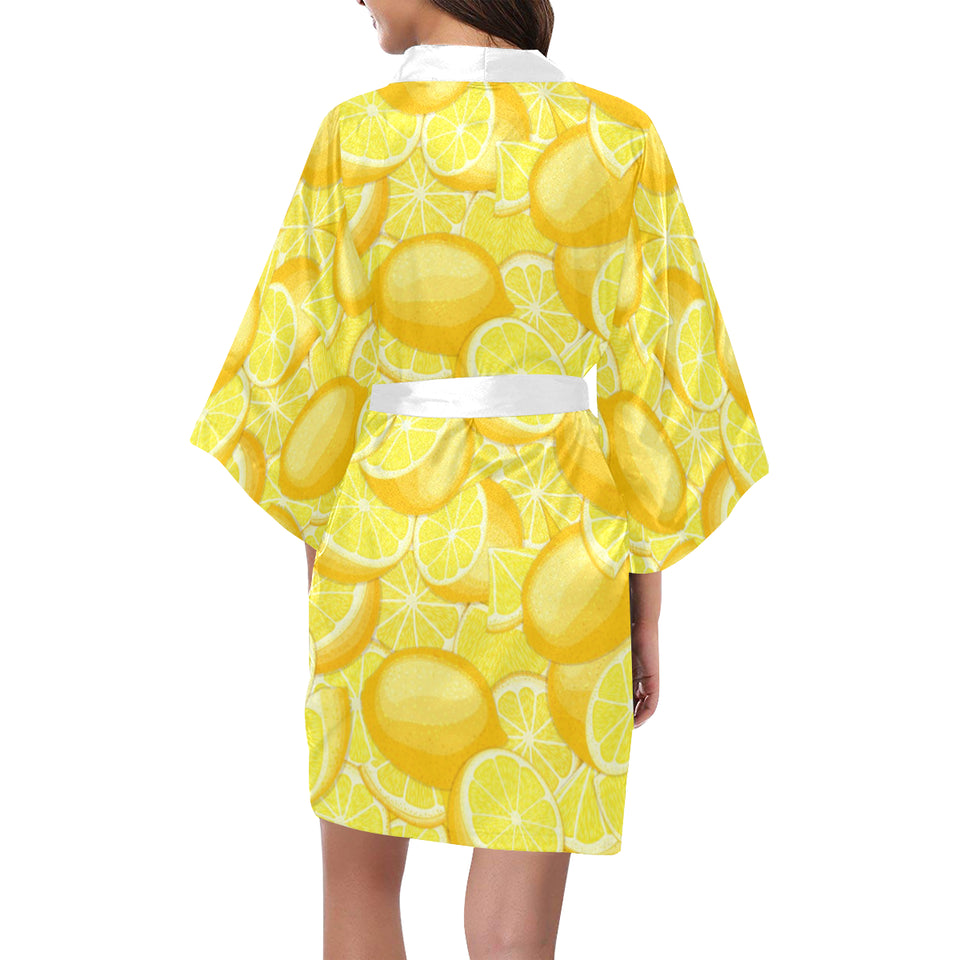lemon pattern Women's Short Kimono Robe