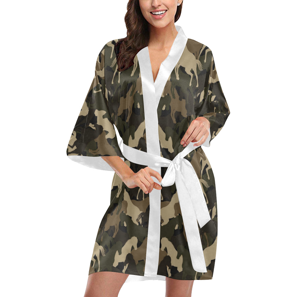 Horse Camouflage Pattern Women's Short Kimono Robe