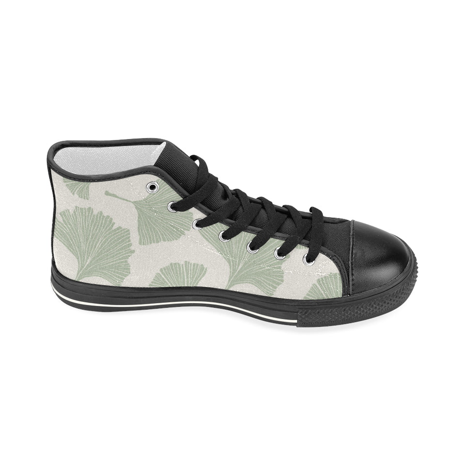 Ginkgo leaves pattern Women's High Top Canvas Shoes Black
