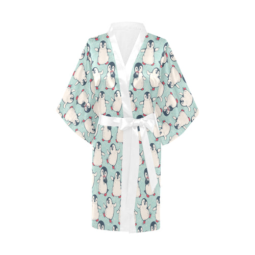 Cute Penguin pattern Women's Short Kimono Robe