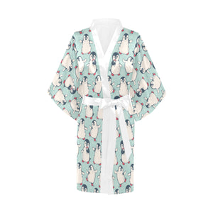 Cute Penguin pattern Women's Short Kimono Robe