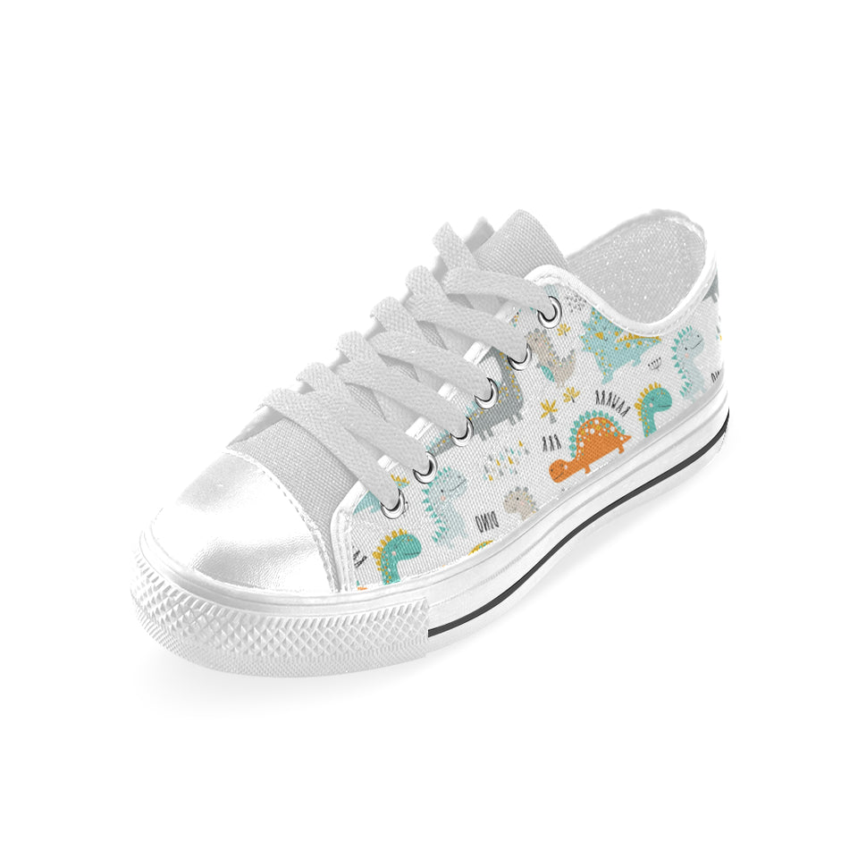 Cute funny kids dinosaurs pattern Men's Low Top Canvas Shoes White