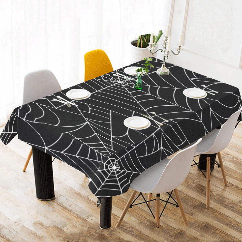 Spider web pattern Black background white cobweb Tablecloth