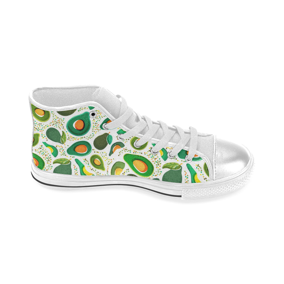 Avocado design pattern Women's High Top Canvas Shoes White