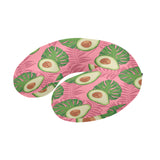 Avocado slices leaves pink back ground U-Shaped Travel Neck Pillow