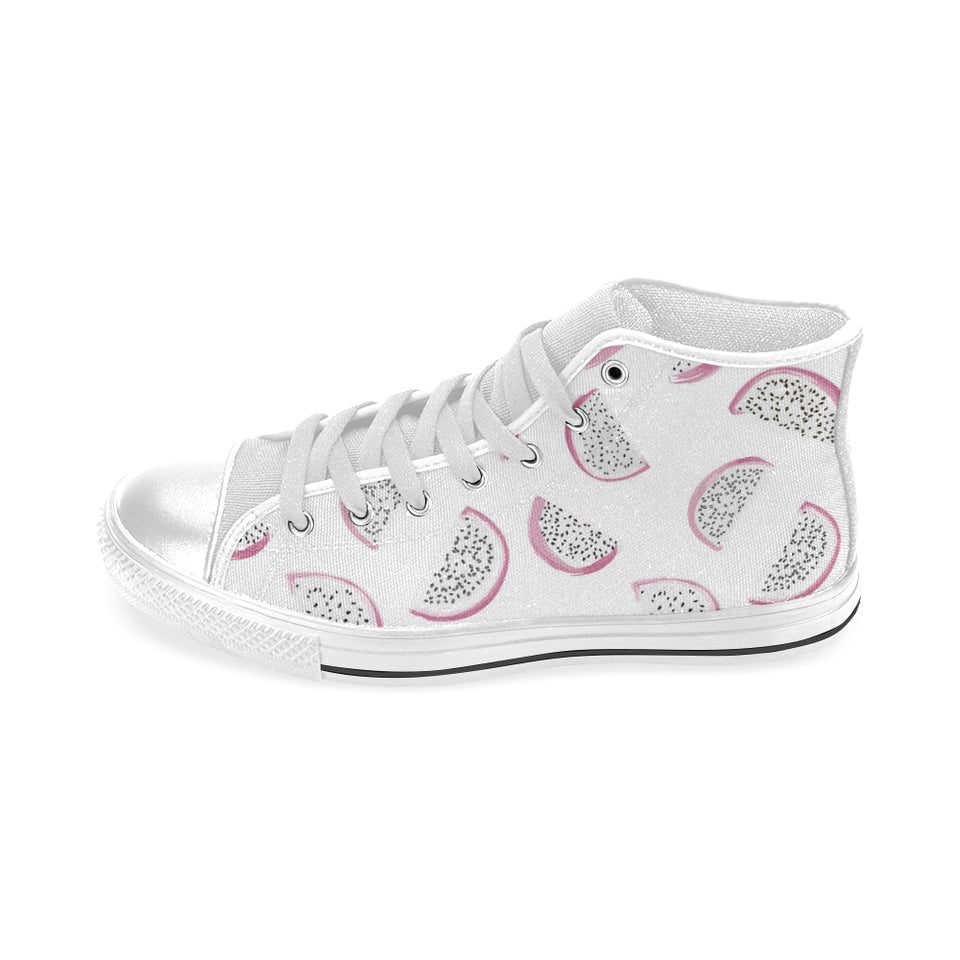 dragon fruit pattern Men's High Top Canvas Shoes White