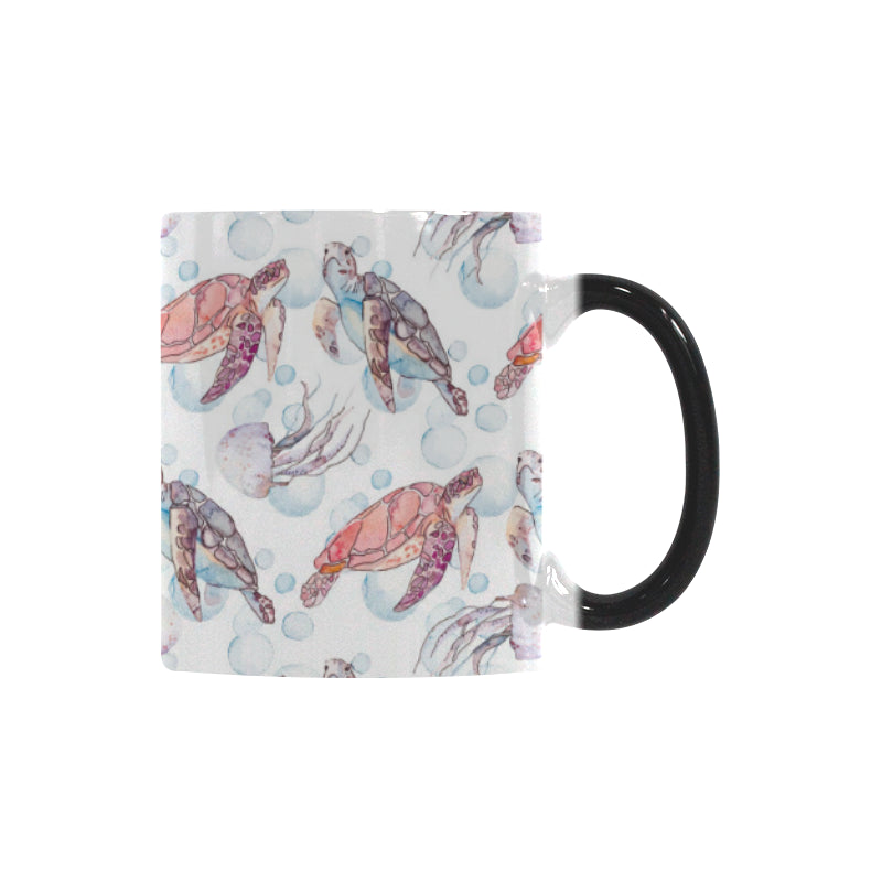 Watercolor sea turtle jellyfish pattern Morphing Mug Heat Changing Mug