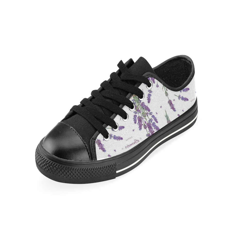lavender flower design pattern Men's Low Top Canvas Shoes Black