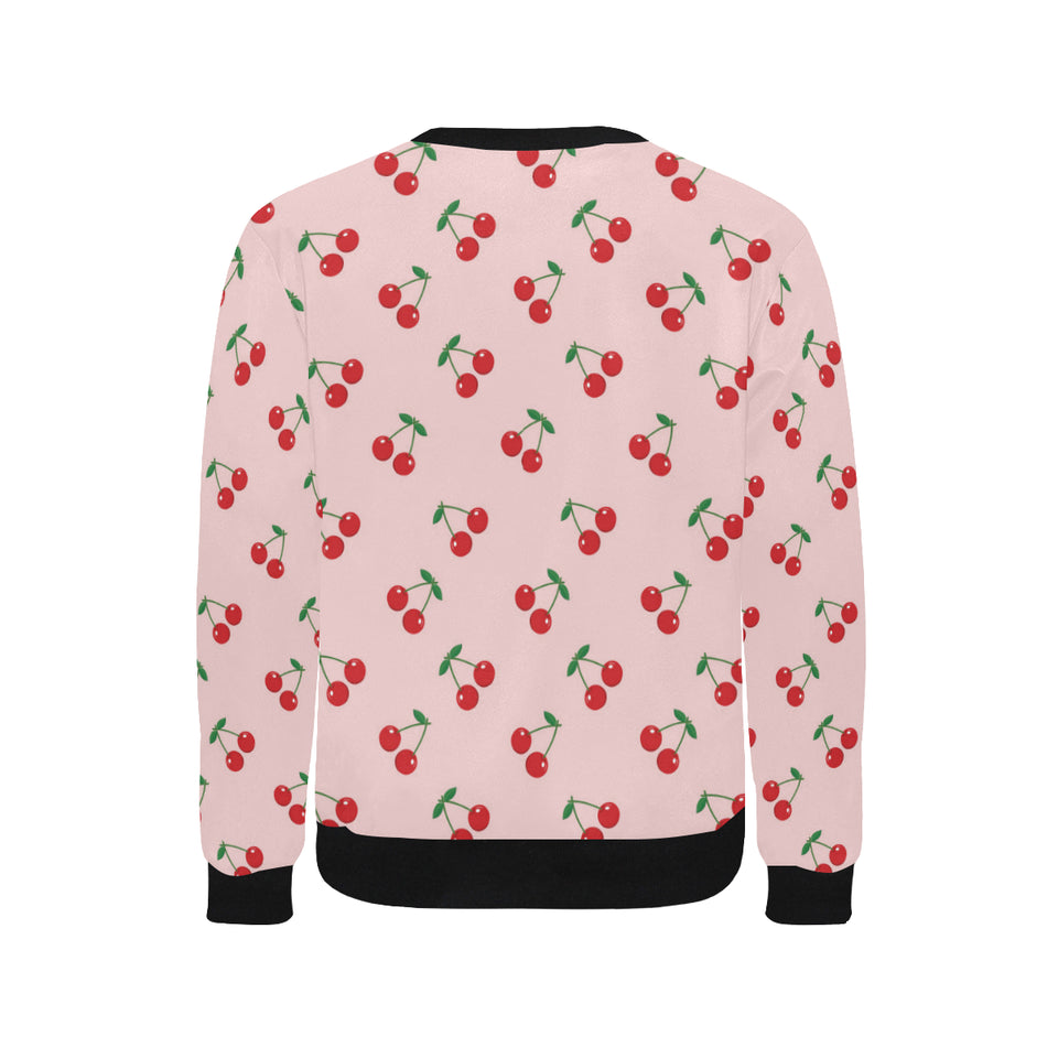 cherry pattern pink background Men's Crew Neck Sweatshirt