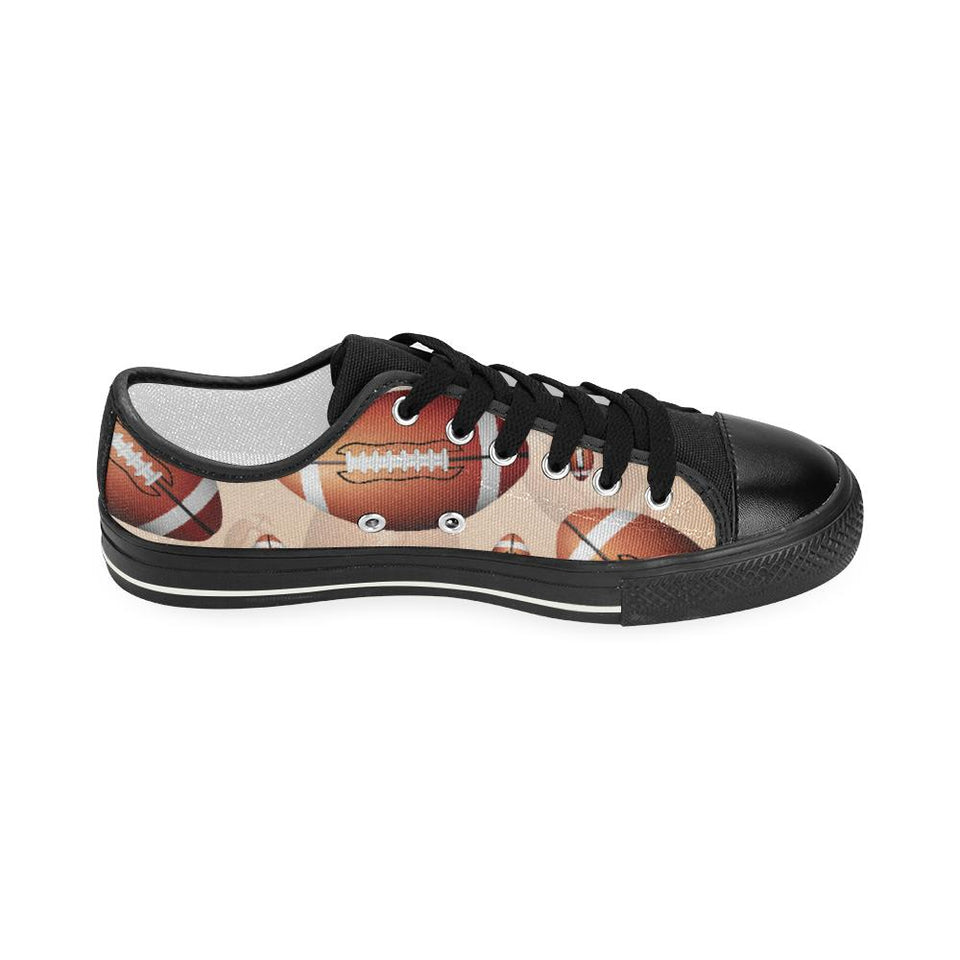 American football ball design pattern Kids' Boys' Girls' Low Top Canvas Shoes Black