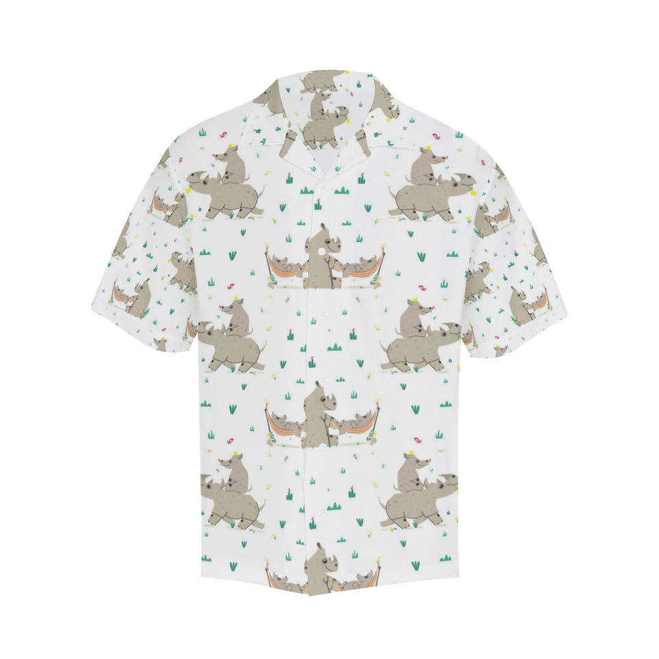 Cute Rhino pattern background Men's All Over Print Hawaiian Shirt