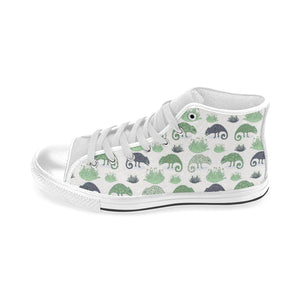 Chameleon lizard succulent plant pattern Men's High Top Canvas Shoes White