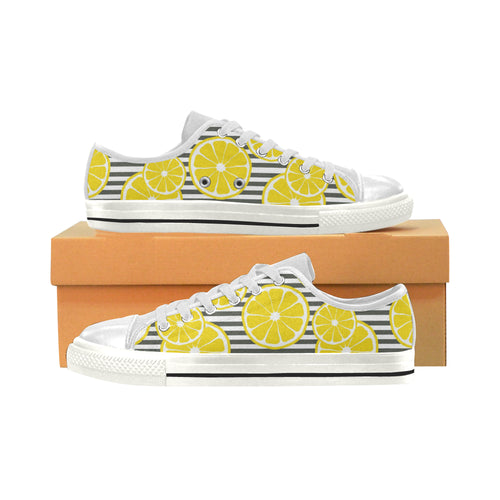 slice of lemon design pattern Women's Low Top Canvas Shoes White