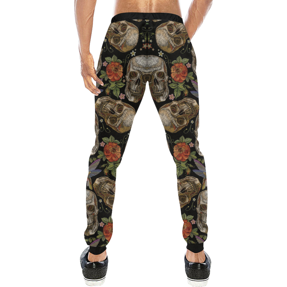 Skull rose humming bird flower pattern Unisex Casual Sweatpants