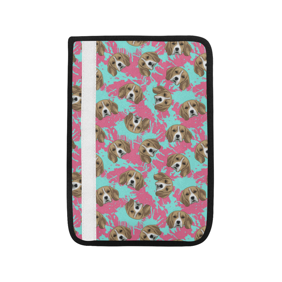 Beagle muzzles turquoise paint splashes pink patte Car Seat Belt Cover