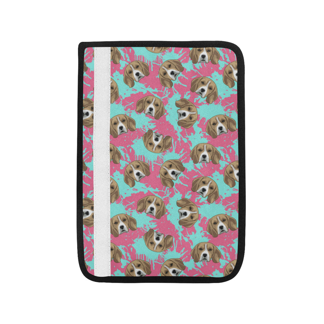 Beagle muzzles turquoise paint splashes pink patte Car Seat Belt Cover